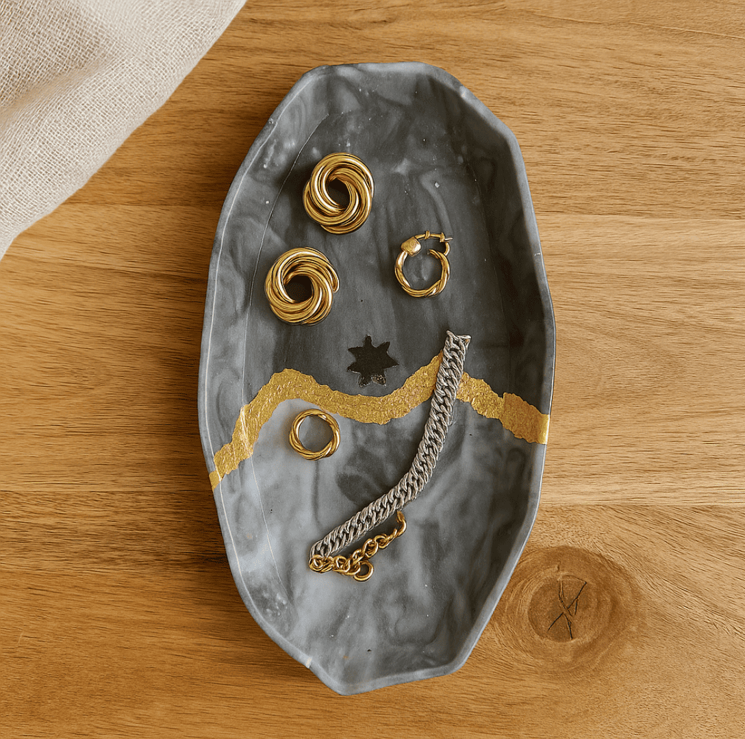 Buy Jewellery Tray Online- Grey Marble Jewellery Tray with Gold Detailing