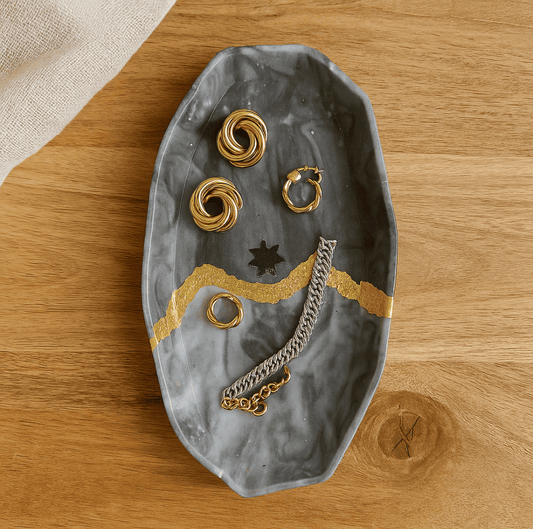 Buy Jewellery Tray Online- Grey Marble Jewellery Tray with Gold Detailing