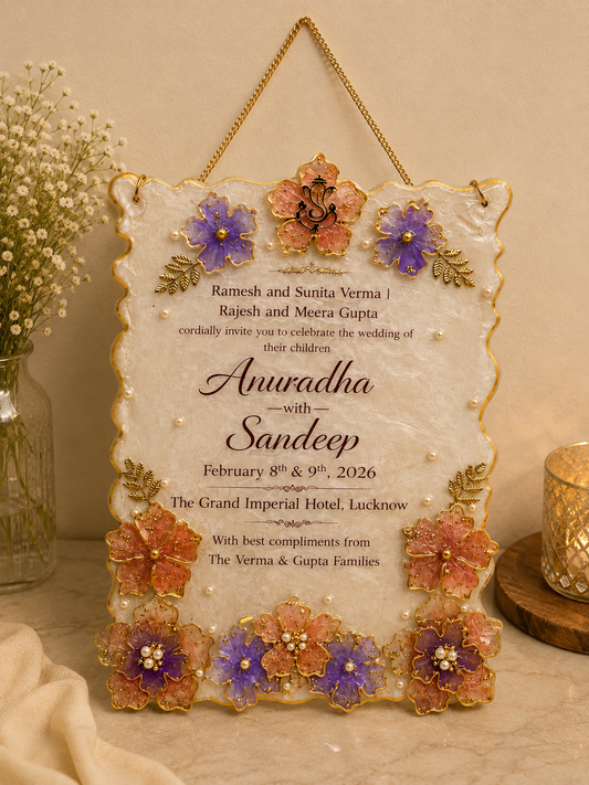 Timeless wedding invitation resin frame with custom couple details