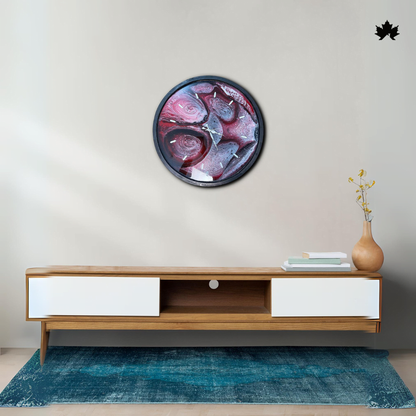 Galactic Swirl round resin wall clock with blue and green galaxy swirls and gold Roman numerals