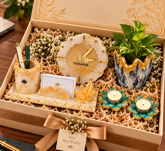Prakash handcrafted resin Diwali corporate gift hamper in premium gift box by Fankaarlok