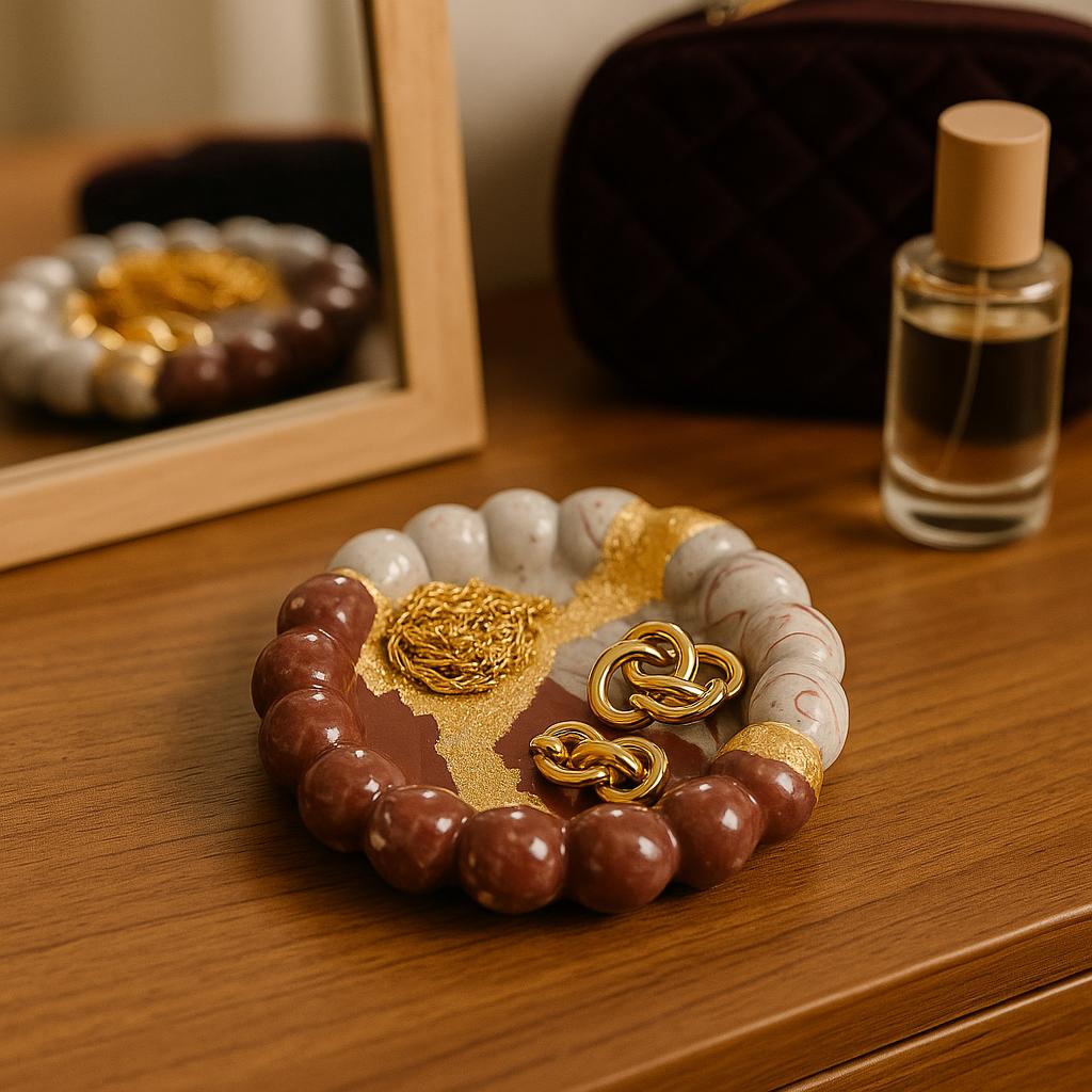 Marble Luxe Jewelry Tray for Women with Golden Detailing | Fankaarlok