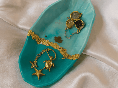 Aqua Luxe Jewelry Tray Gift for Her with Golden Detailing | Fankaarlok - Fankaarlok