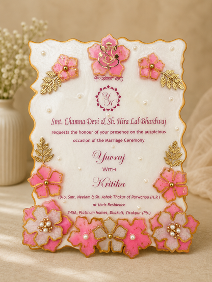 Radiant wedding invitation resin frame with custom couple details