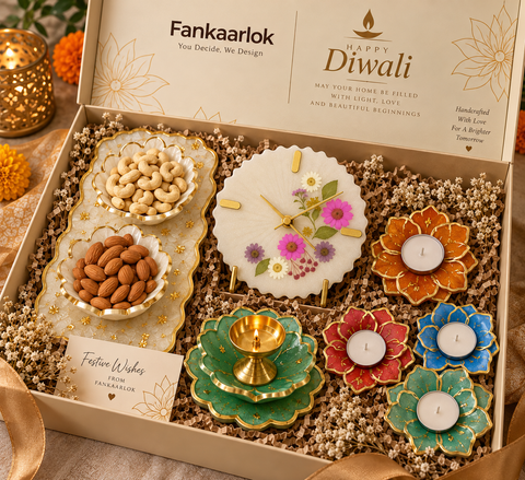 Mangal handcrafted resin Diwali corporate gift hamper in premium gift box by Fankaarlok