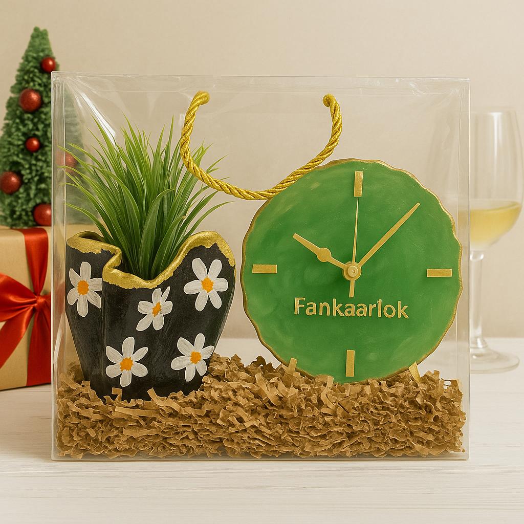 Corporate Desk Gift Hamper | Designer Planter with Luxury Desk Clock