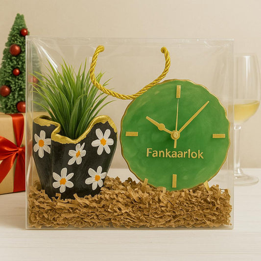 Corporate Desk Gift Hamper | Designer Planter with Luxury Desk Clock