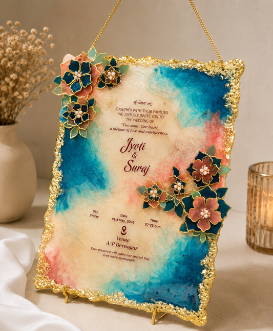 Elegant wedding invitation resin frame with custom couple details