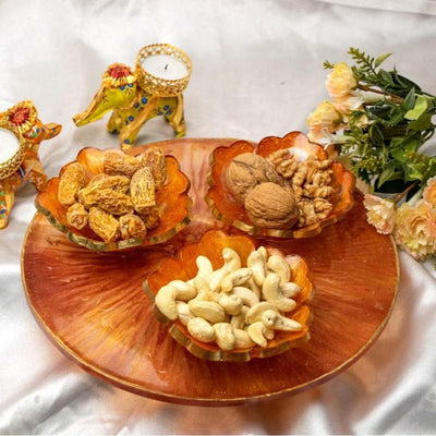 Premium Dry Fruit Serving Set | Luxury Handcrafted Platter with Bowls