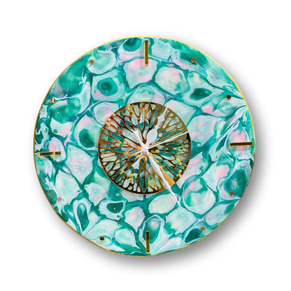 Abstract Resin Art Clock – Gold Centerpiece Design | Modern Wall Clock by Fankaarlok