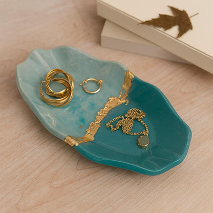 Aqua Luxe Jewelry Tray Gift for Her with Golden Detailing | Fankaarlok
