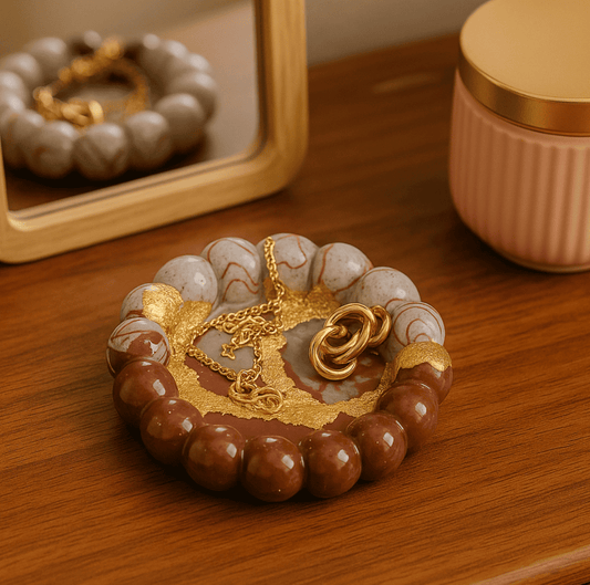 Dual-Tone Marbled Resin Tray with Gold Foil – Ring Jewellery Tray for Sale