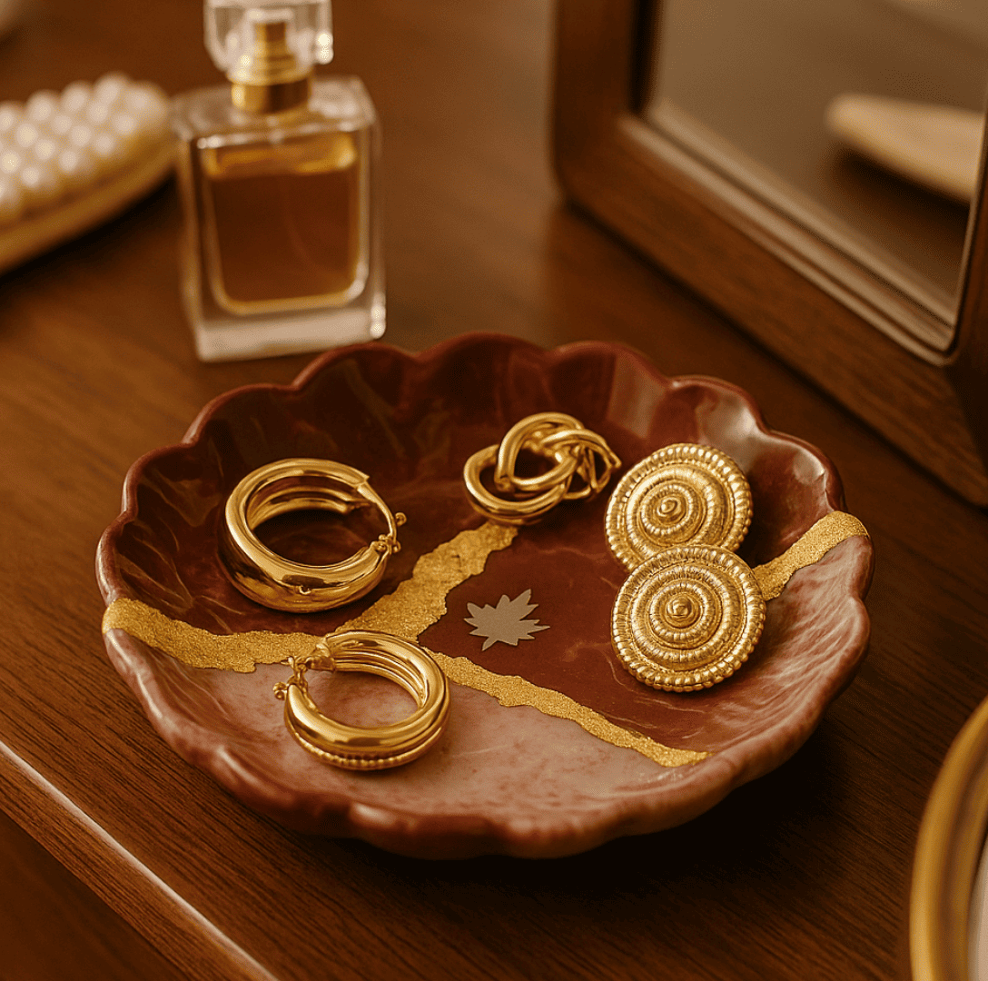 Elegant Resin Dish in Earthy Swirl – Jewellery Tray Under 500