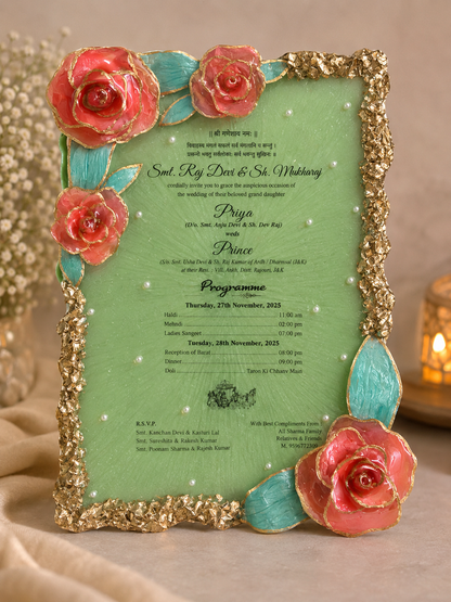 Graceful wedding invitation resin frame with custom couple details
