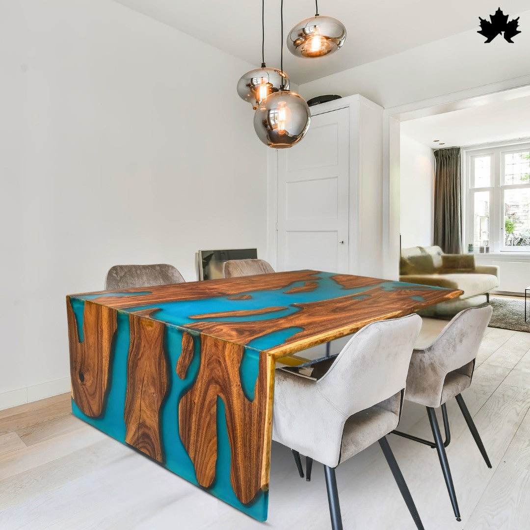 Wooden Table for Dining Room – Premium Teal River Epoxy Dining Table | Fankaarlok