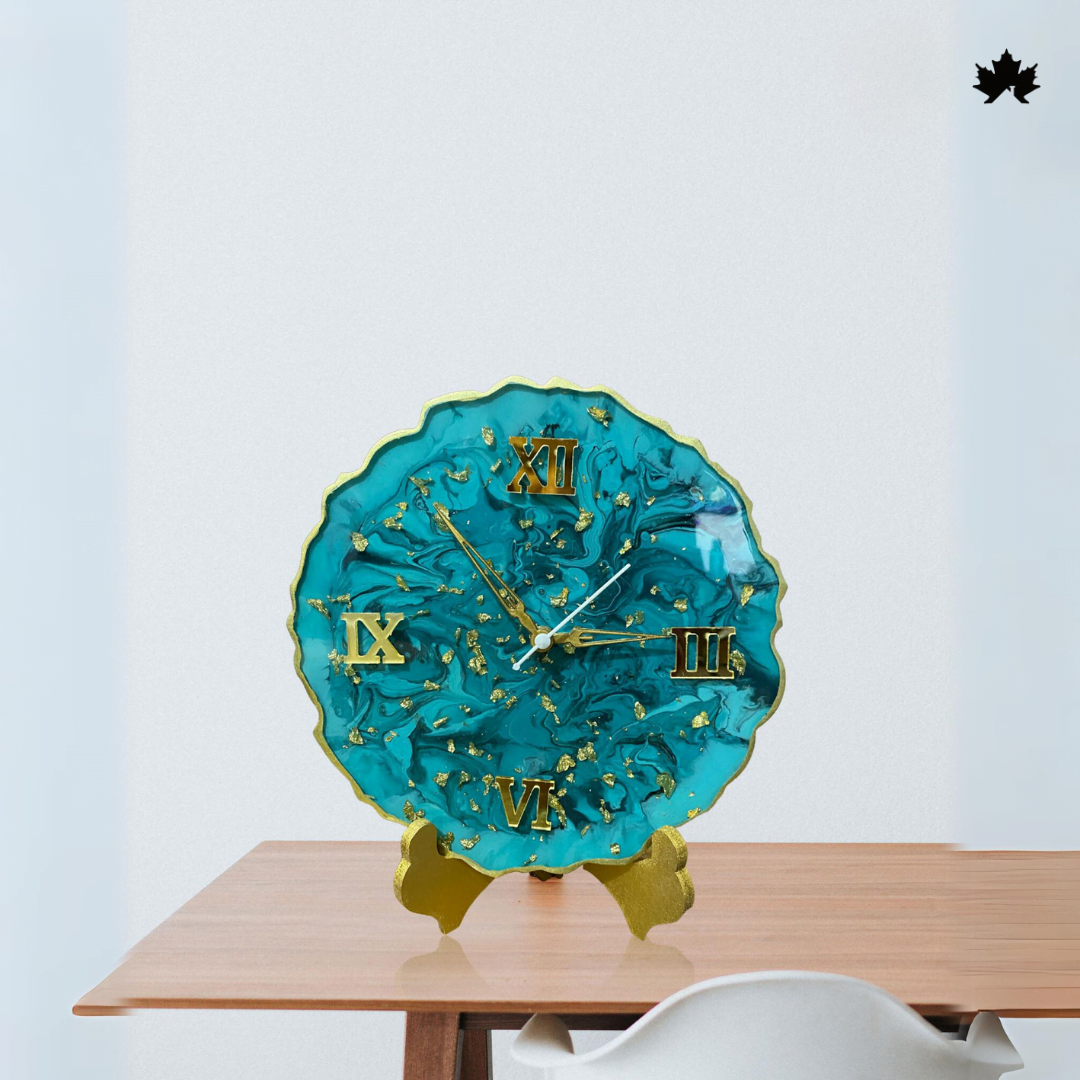 Time's Grasp retro table clock handcrafted in resin with silent quartz movement