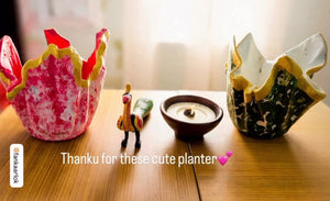 Customer photo of Desk Planter Gift Hamper | Handcrafted Blue Planter with Faux Green Plant
