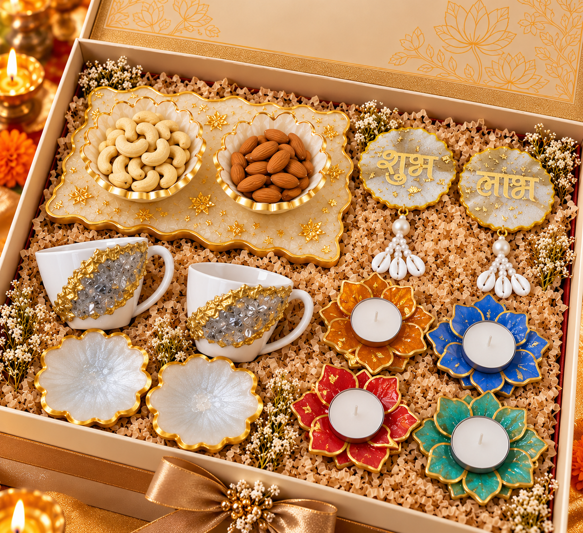 Samriddhi handcrafted resin Diwali corporate gift hamper in premium gift box by Fankaarlok