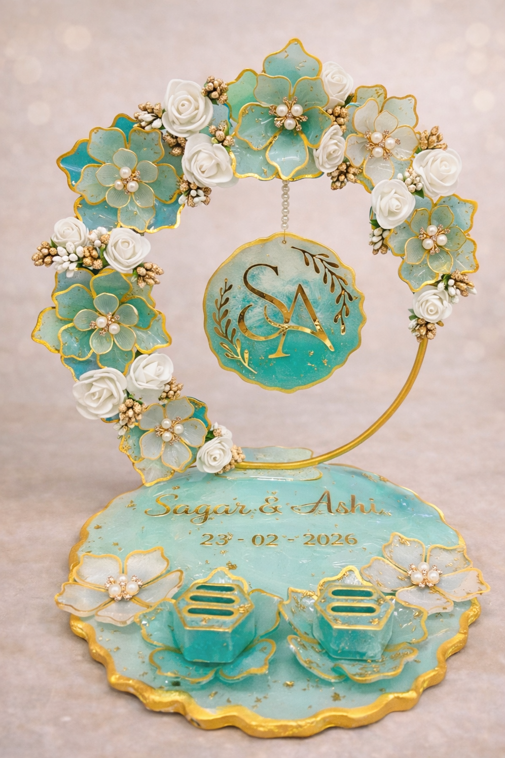 Regal Bloom Resin Ring Platter | Engagement Ceremony Tray – Fankaarlok