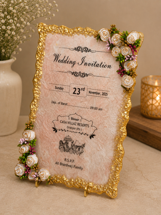 Classic wedding invitation resin frame with custom couple details