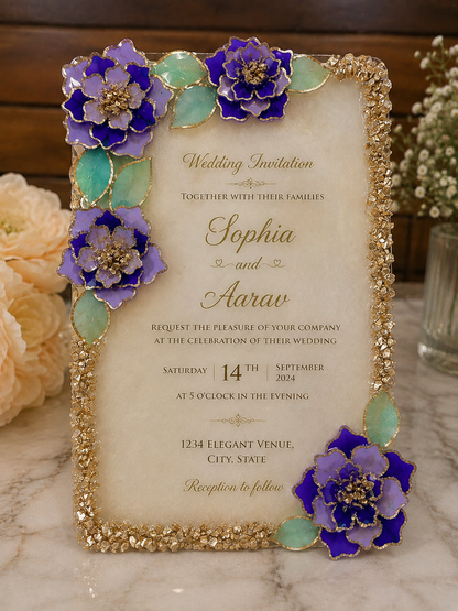 Regal wedding invitation resin frame with custom couple details