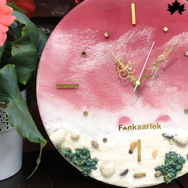 Ocean wave resin wall clock for office with shoreline detailing