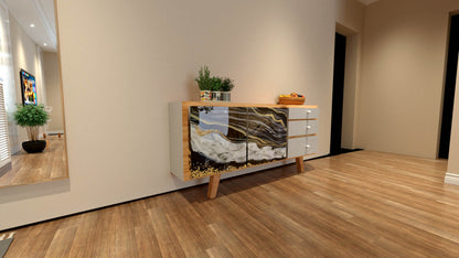 Living Room Console Table – Modern Wood & Resin Storage Cabinet | Fankaarlok