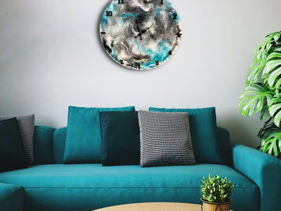 Aqua Smoke Resin Art Clock – Abstract Cloud Design | Modern Clock for Bedroom by Fankaarlok
