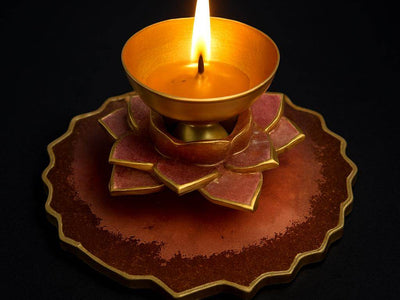 Brass Diya with Holder | Designer Floral Base for Pooja & Gifting - Fankaarlok