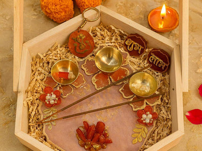 Designer Pooja Thali for Diwali | Luxury Festive Gift Hamper with Diyas & Shubh Laabh - Fankaarlok