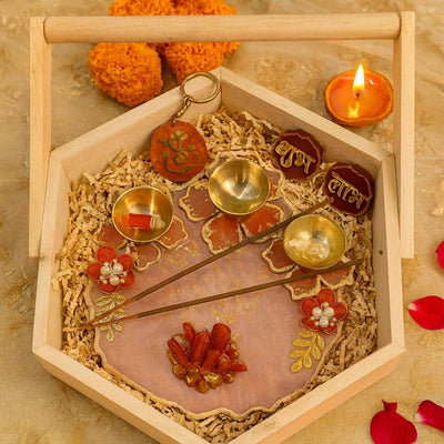 Designer Pooja Thali for Diwali | Luxury Festive Gift Hamper with Diyas & Shubh Laabh