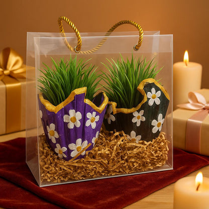 Plant Gift Combo Set | Designer Planters with Faux Greenery
