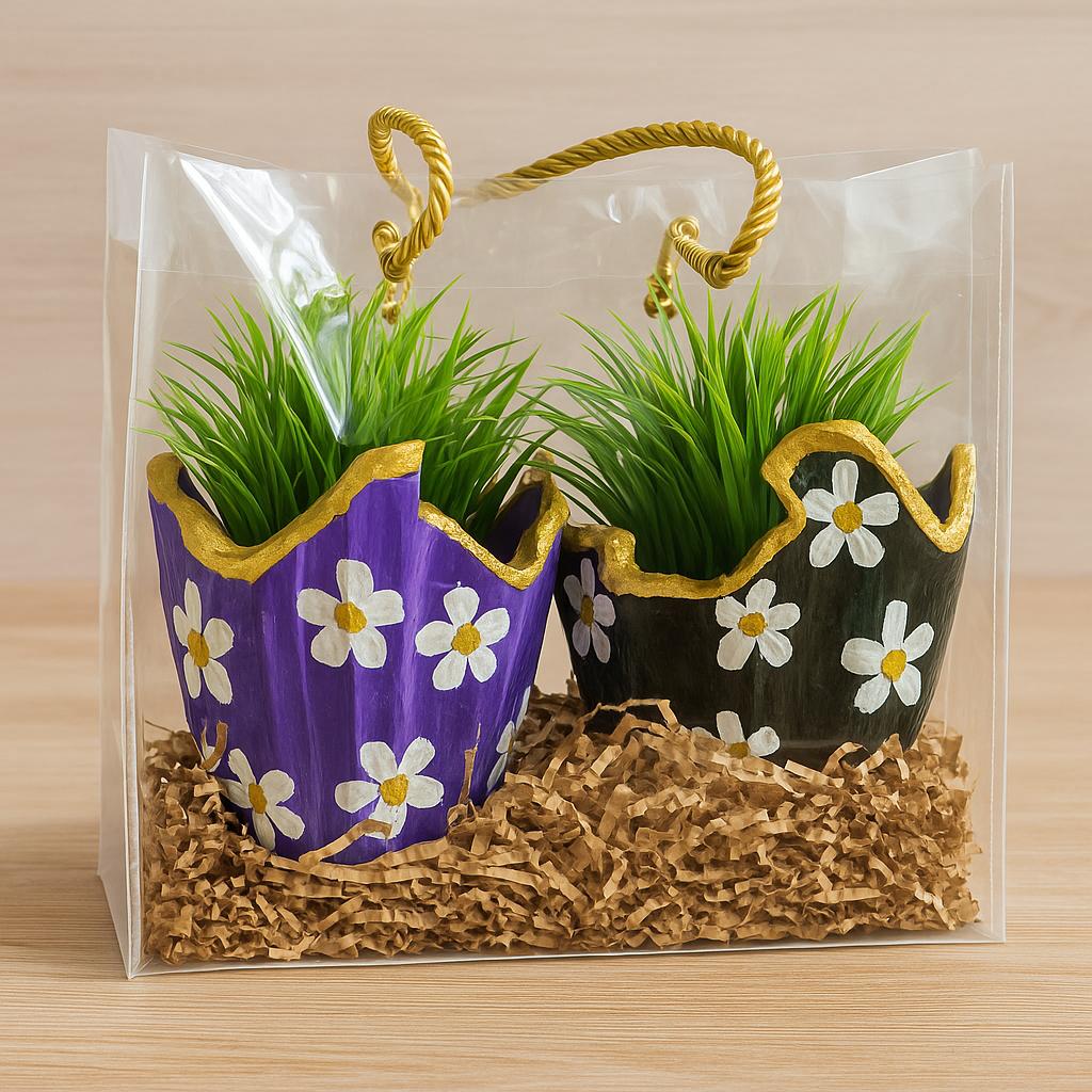 Plant Gift Combo Set | Designer Planters with Faux Greenery