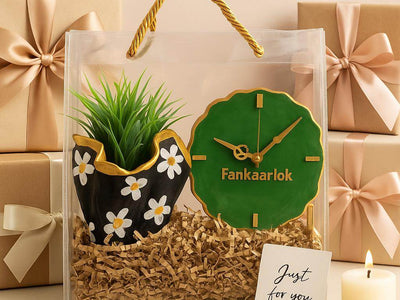 Corporate Desk Gift Hamper | Designer Planter with Luxury Desk Clock - Fankaarlok