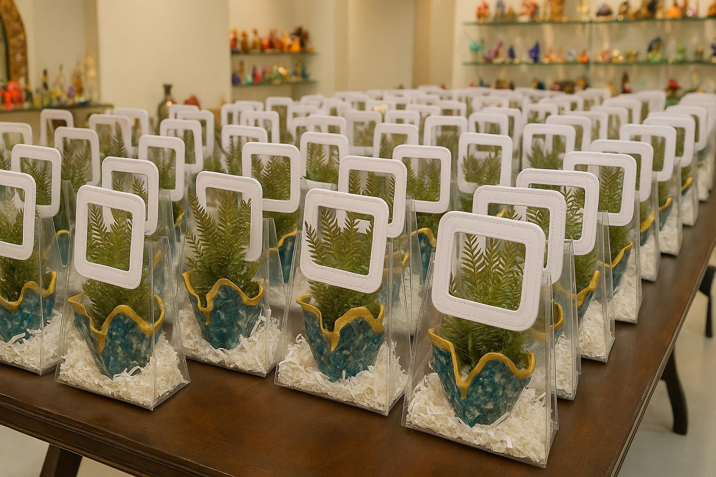 Desk Planter Gift Hamper | Handcrafted Blue Planter with Faux Green Plant