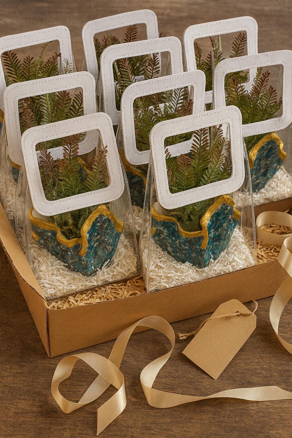 Desk Planter Gift Hamper | Handcrafted Blue Planter with Faux Green Plant