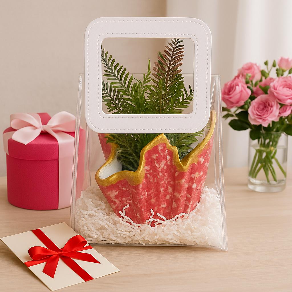 Luxury Planter Gift Set Online | Designer Red Planter with Faux Greenery