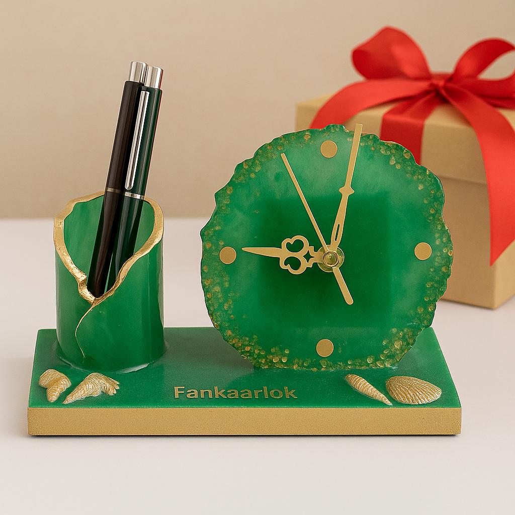 Luxury Office Desk Gift Set | Table Clock with Pen Stand