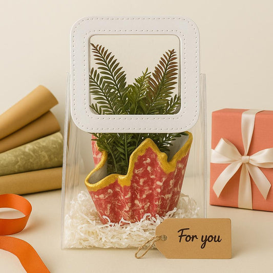 Luxury Planter Gift Set Online | Designer Red Planter with Faux Greenery