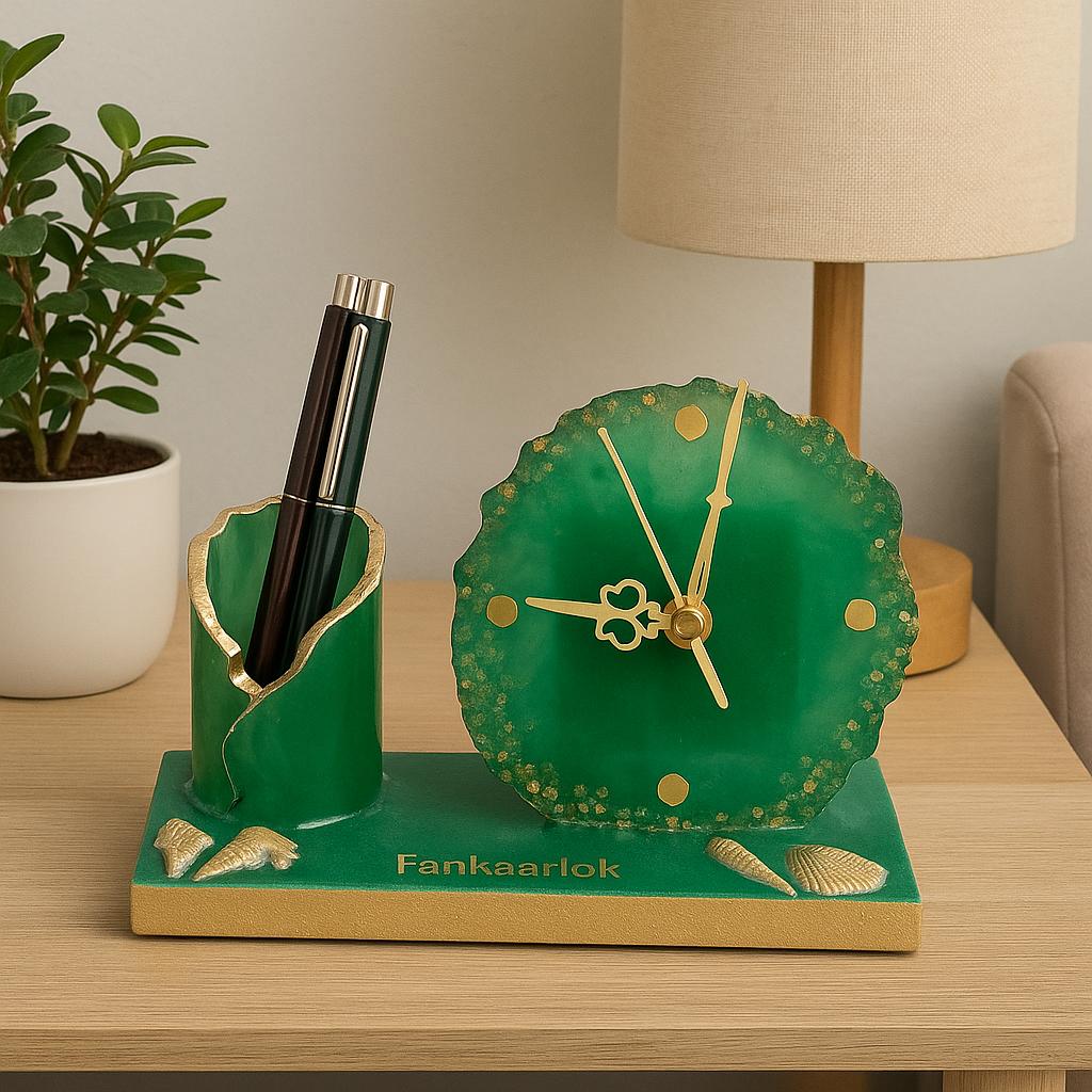 Luxury Office Desk Gift Set | Table Clock with Pen Stand