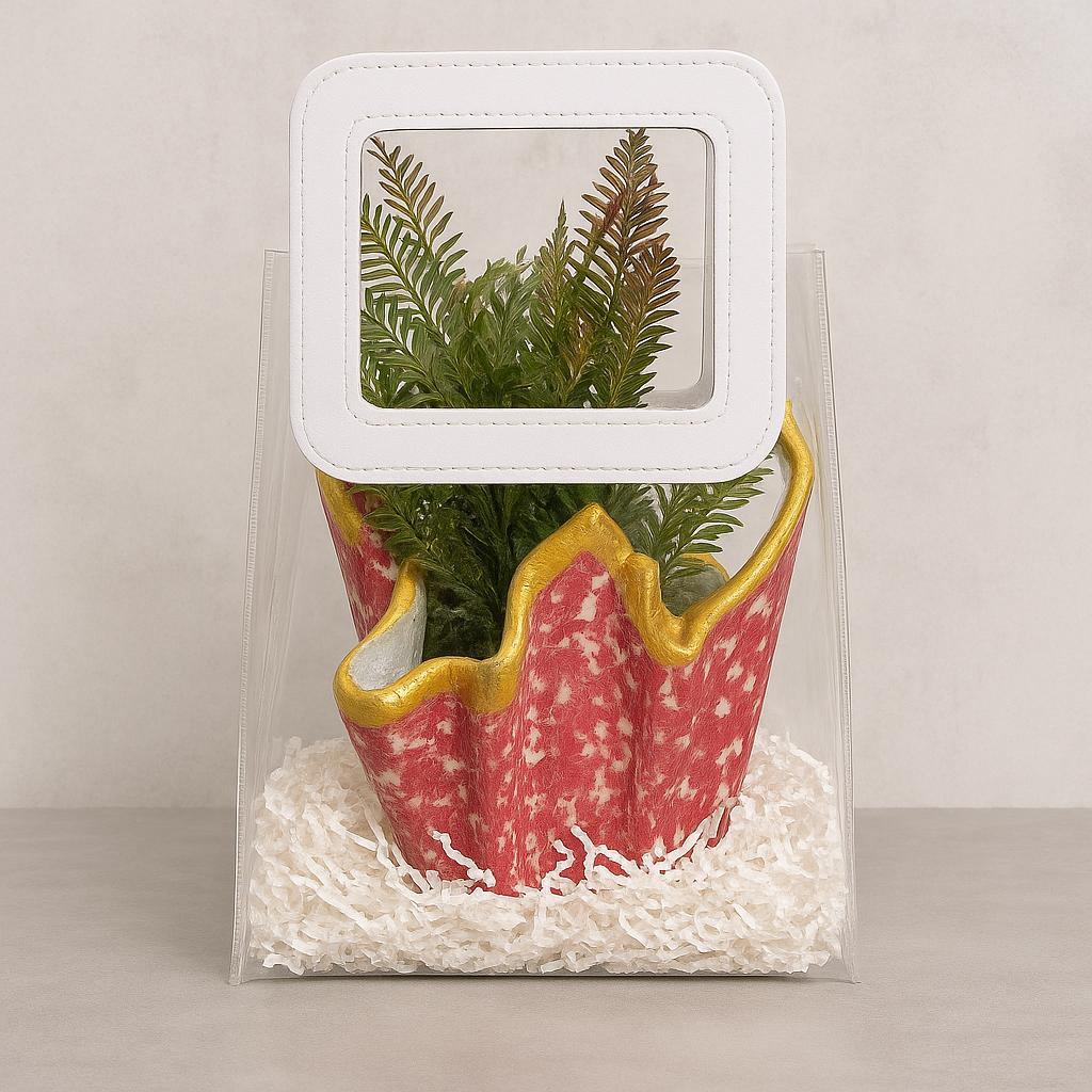 Luxury Planter Gift Set Online | Designer Red Planter with Faux Greenery
