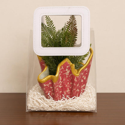 Luxury Planter Gift Set Online | Designer Red Planter with Faux Greenery