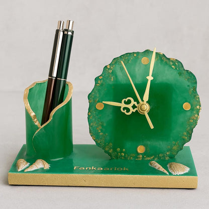 Luxury Office Desk Gift Set | Table Clock with Pen Stand