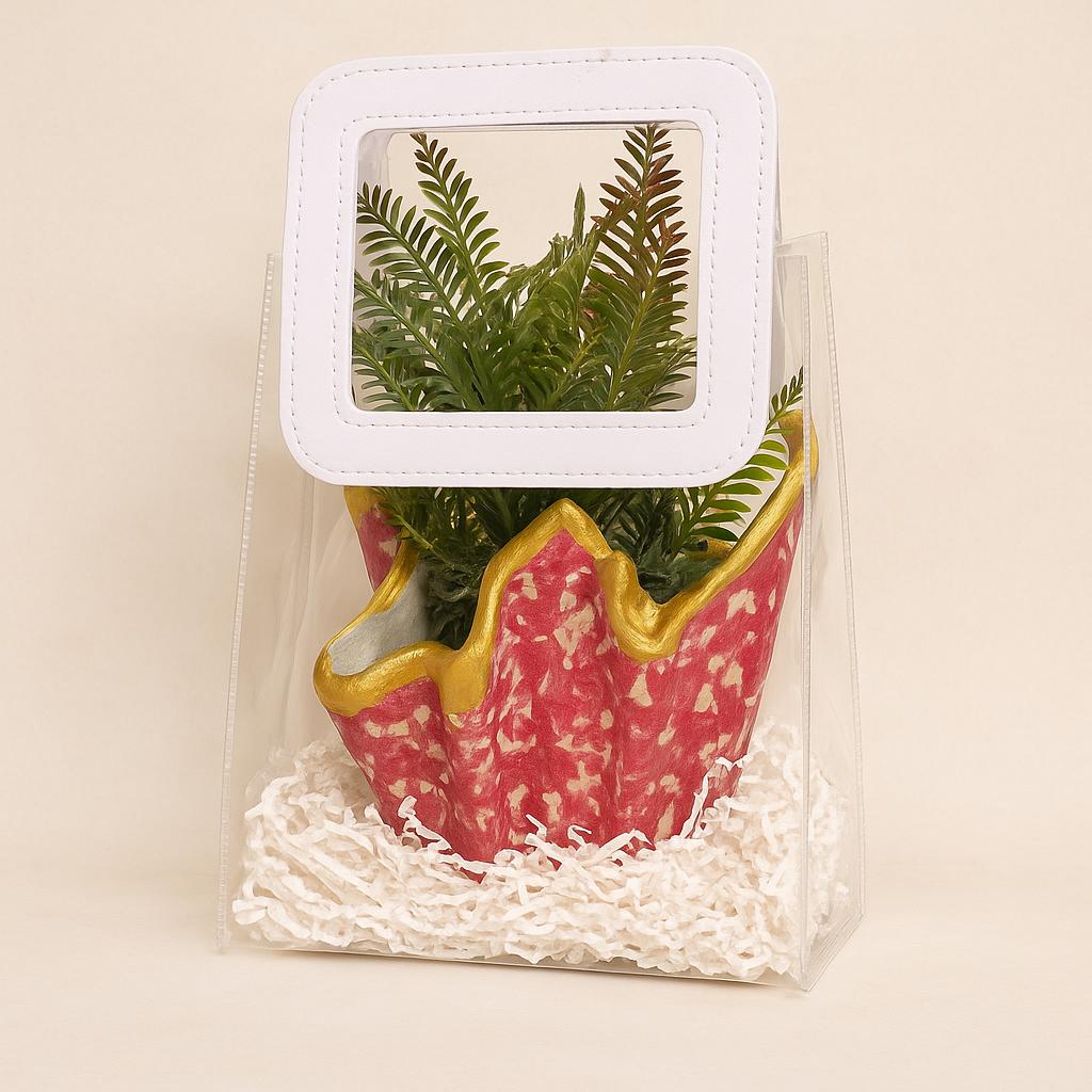 Luxury Planter Gift Set Online | Designer Red Planter with Faux Greenery