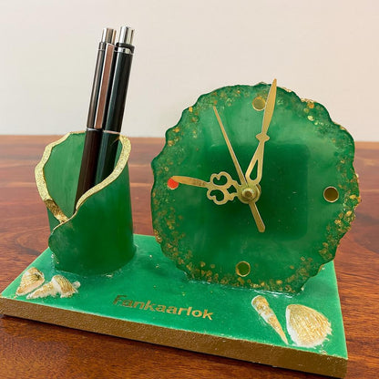 Luxury Office Desk Gift Set | Table Clock with Pen Stand