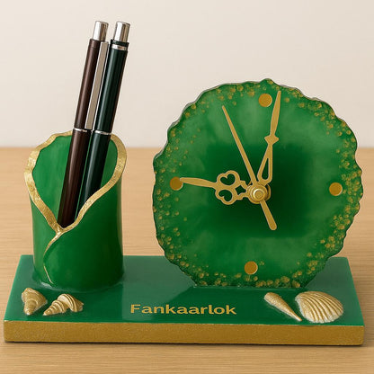 Luxury Office Desk Gift Set | Table Clock with Pen Stand