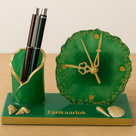 Luxury Office Desk Gift Set | Table Clock with Pen Stand