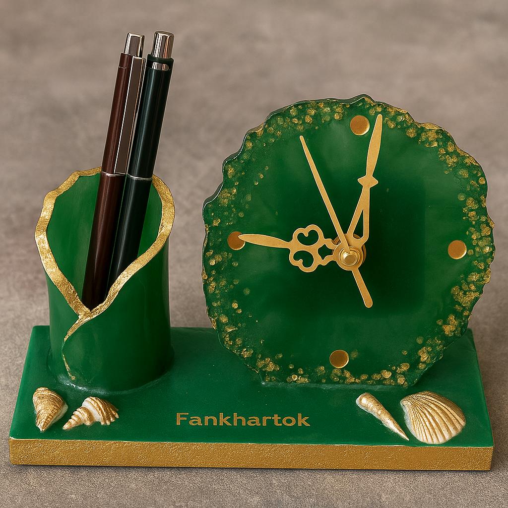 Luxury Office Desk Gift Set | Table Clock with Pen Stand