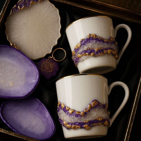 Corporate mug and coaster hamper — front view of luxury gift set