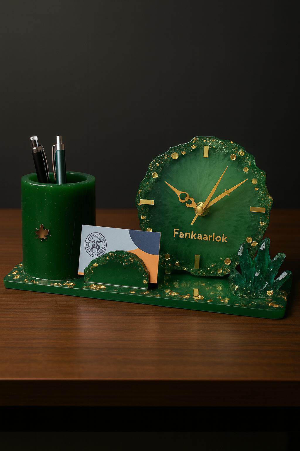 Emerald Luxe Table Clock Pen Holder | Fankaarlok - Fankaarlok
